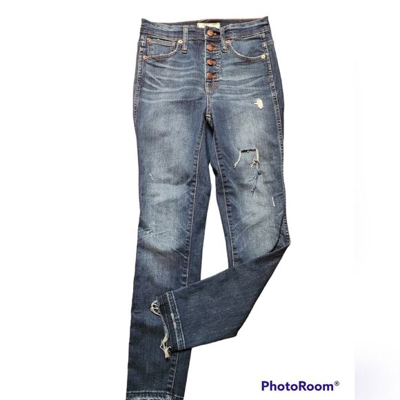 MADEWELL HIGH RISE SKINNY DISTRESSED RAW HEM SIZE 25 - Picture 2 of 10